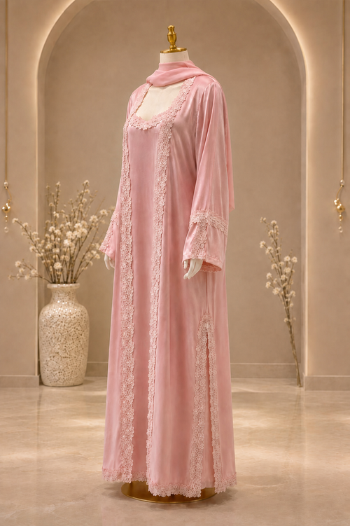 Barbie Pink Abaya on a mannequin, front angle view