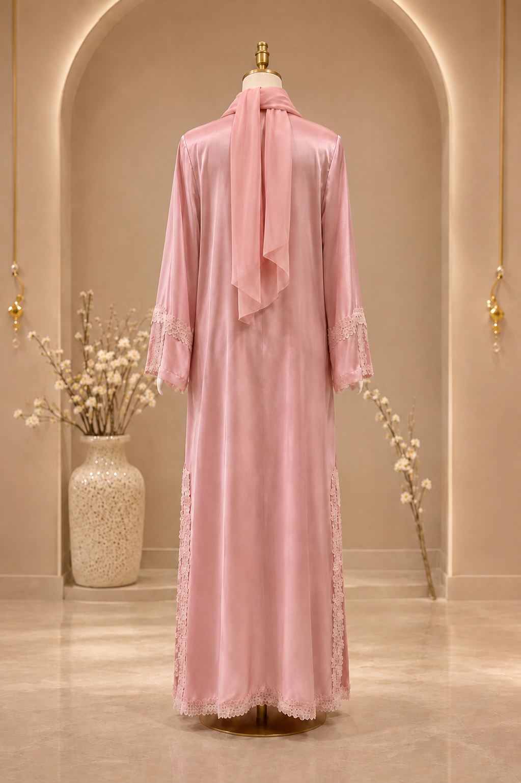 Barbie Pink Abaya on a mannequin, back view